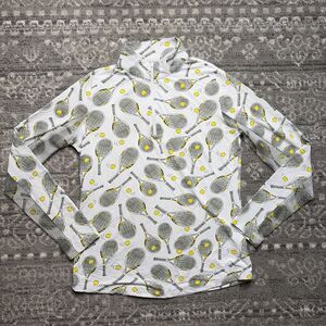 IBKUL 1/4 Quarter Zip Top Tennis Golf Pickleball UPF  Womens Small Racket Print